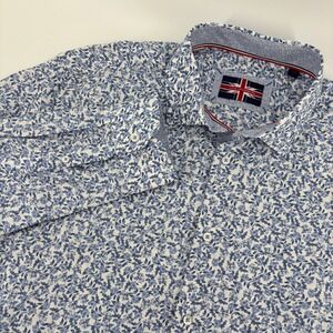 Soul of London Button‎ Down Mens 16.5 L Blue White Excellent Floral Ditsy Cotton